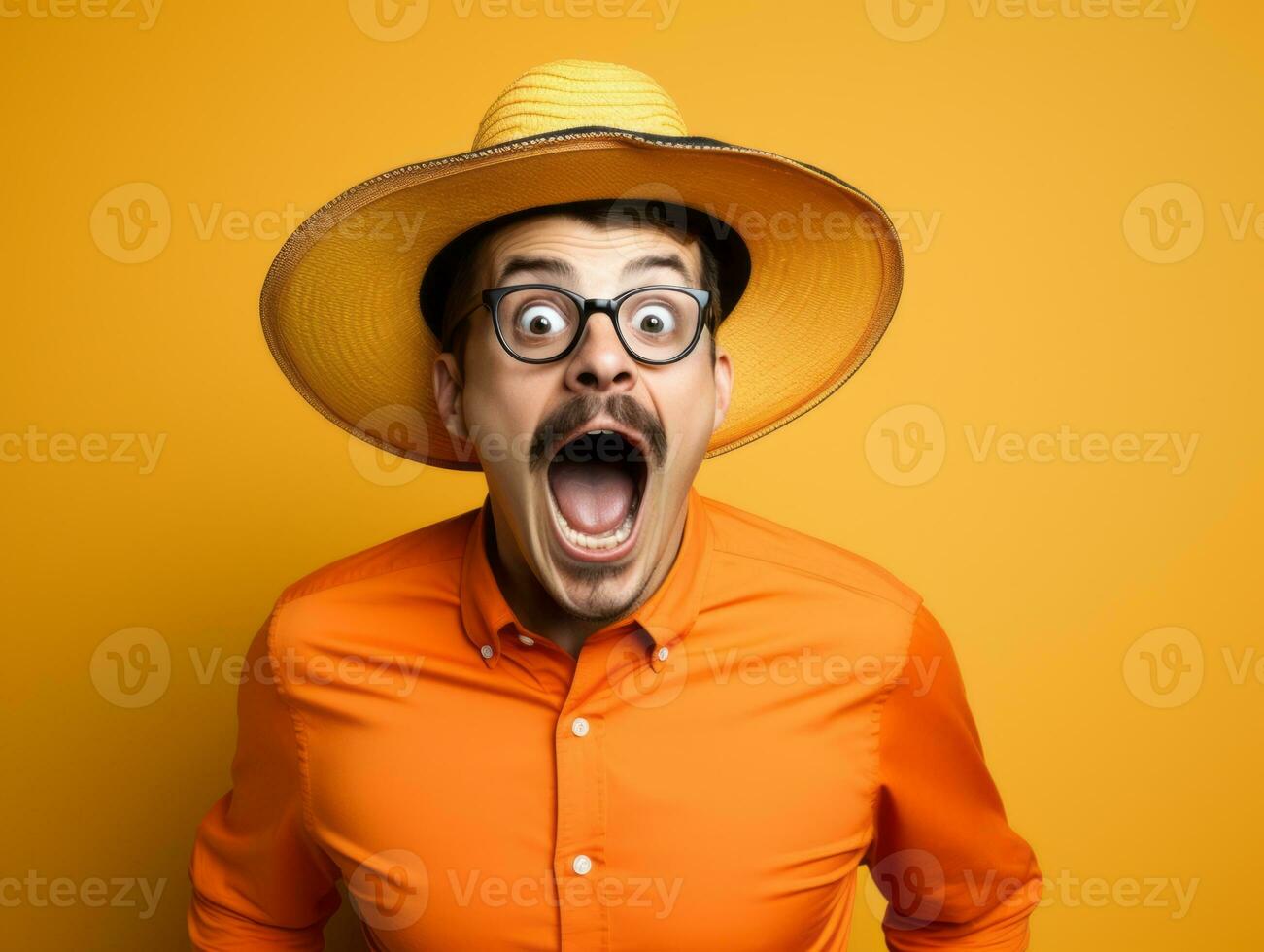 Mexican man in playful pose on solid background AI Generative photo