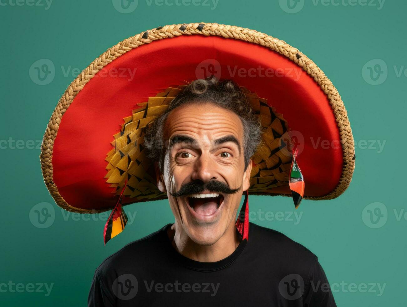 Mexican man in playful pose on solid background AI Generative photo