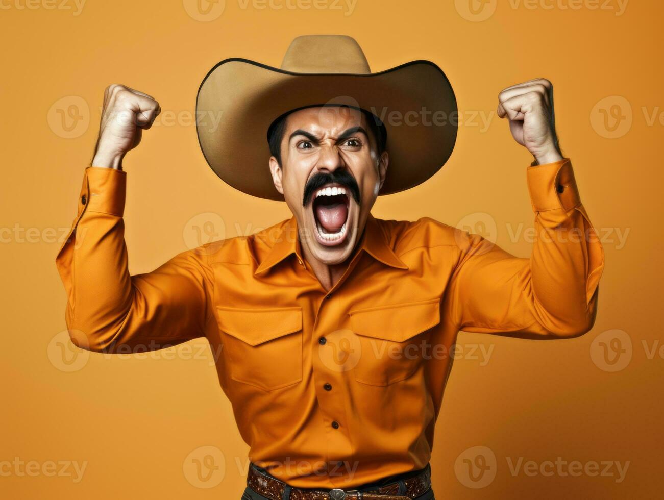 Mexican man in playful pose on solid background AI Generative photo