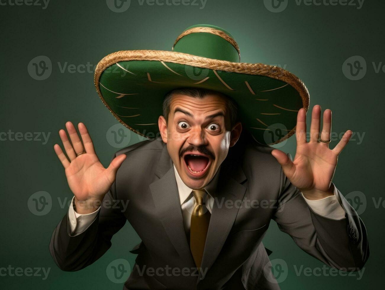 Mexican man in playful pose on solid background AI Generative photo
