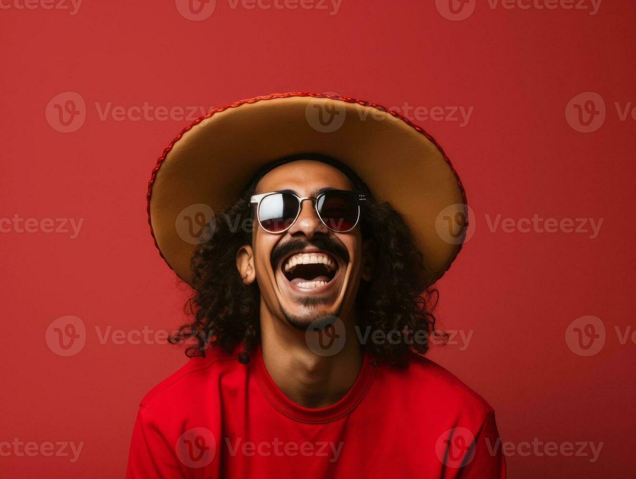 Mexican man in playful pose on solid background AI Generative photo