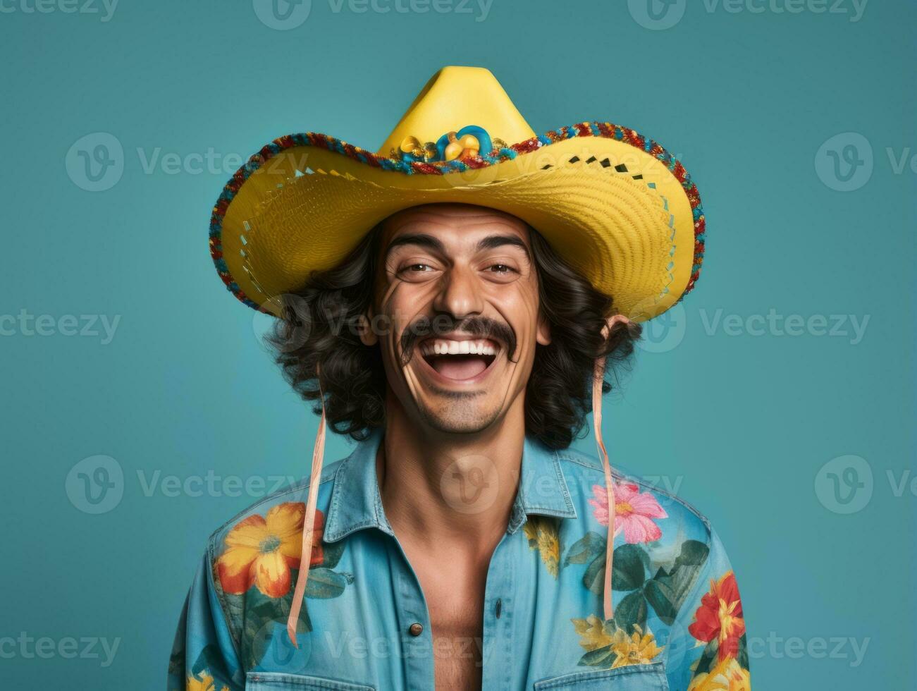 Mexican man in playful pose on solid background AI Generative photo