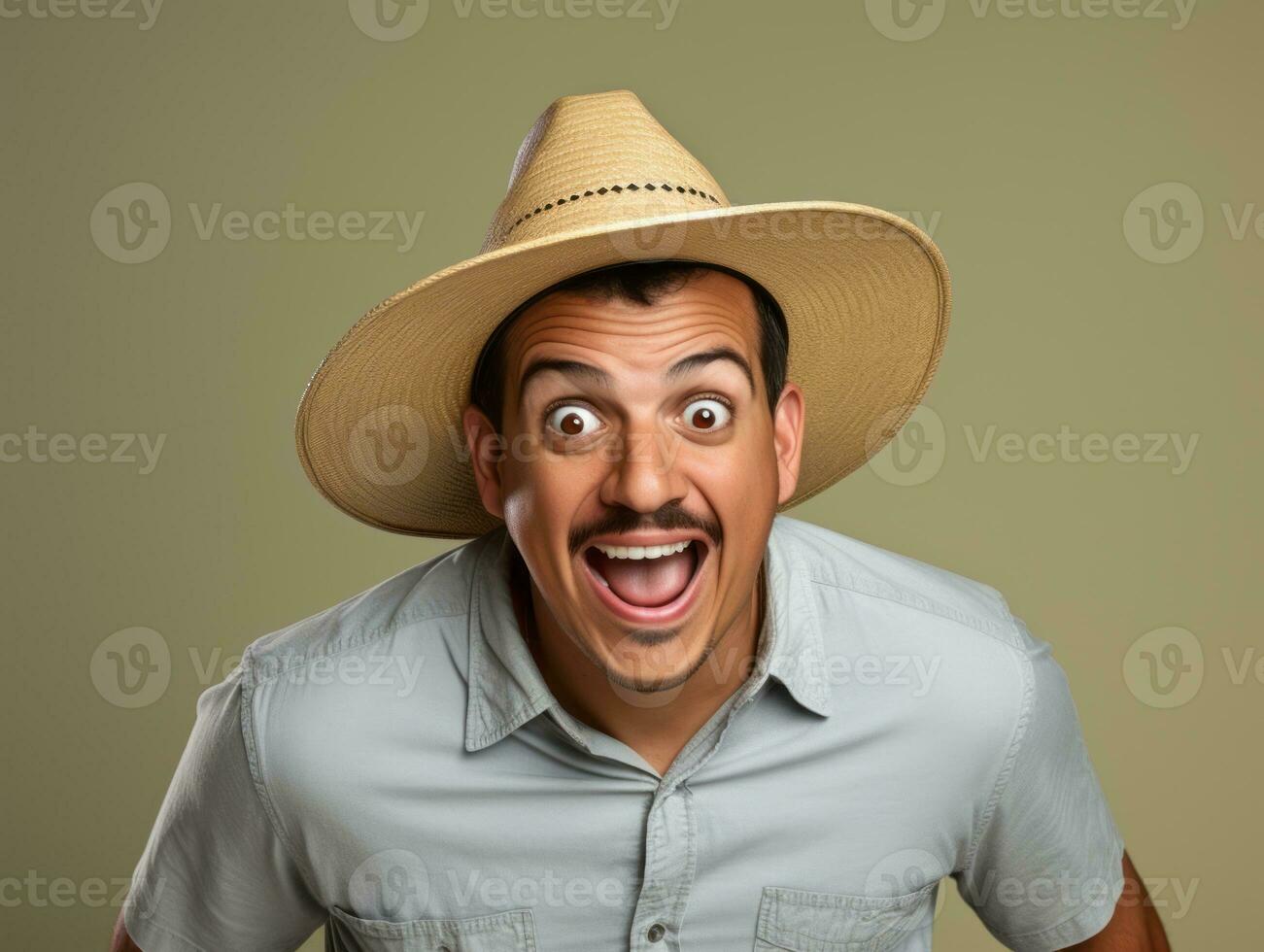 Mexican man in playful pose on solid background AI Generative photo