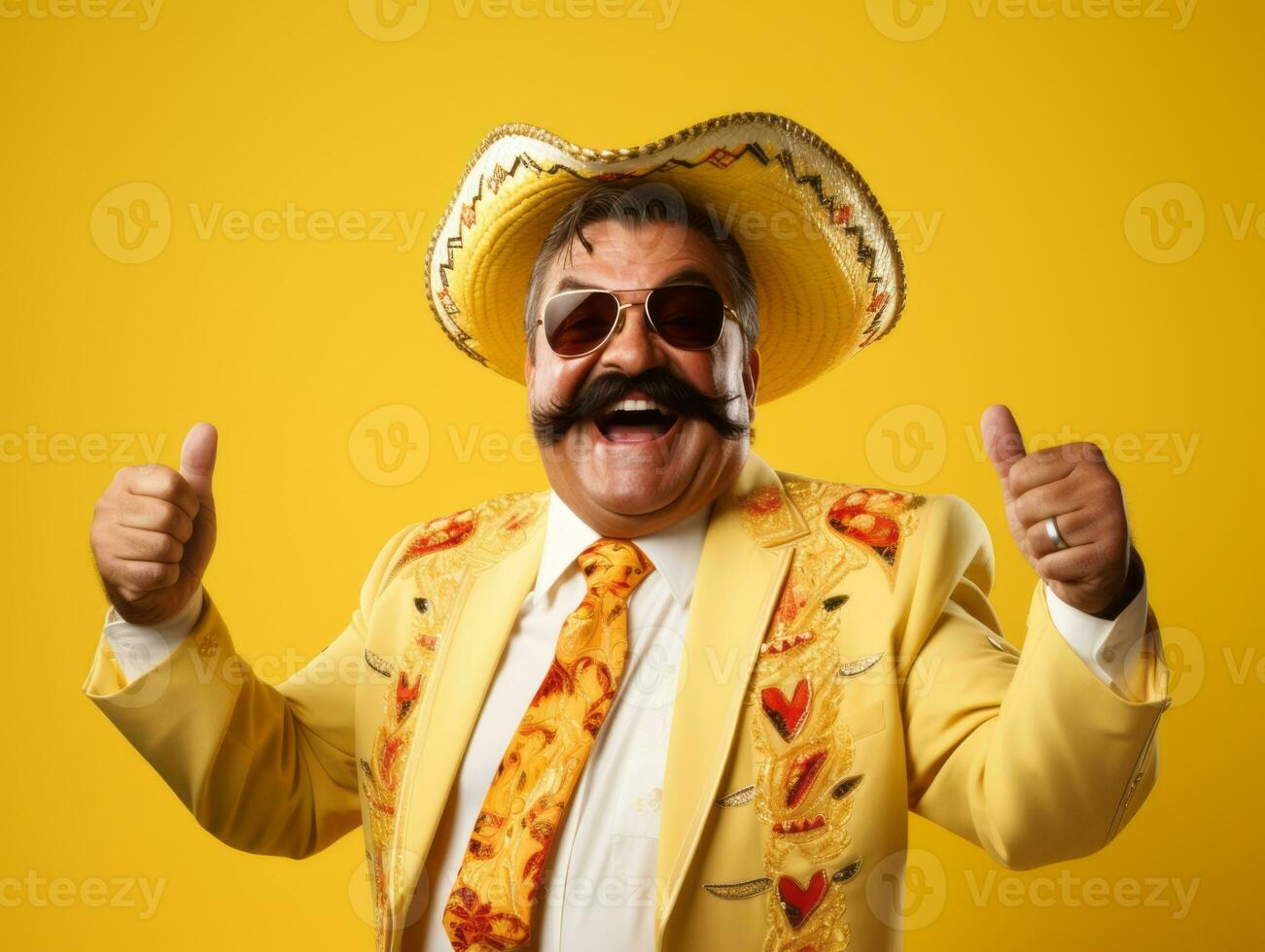 Mexican man in playful pose on solid background AI Generative photo