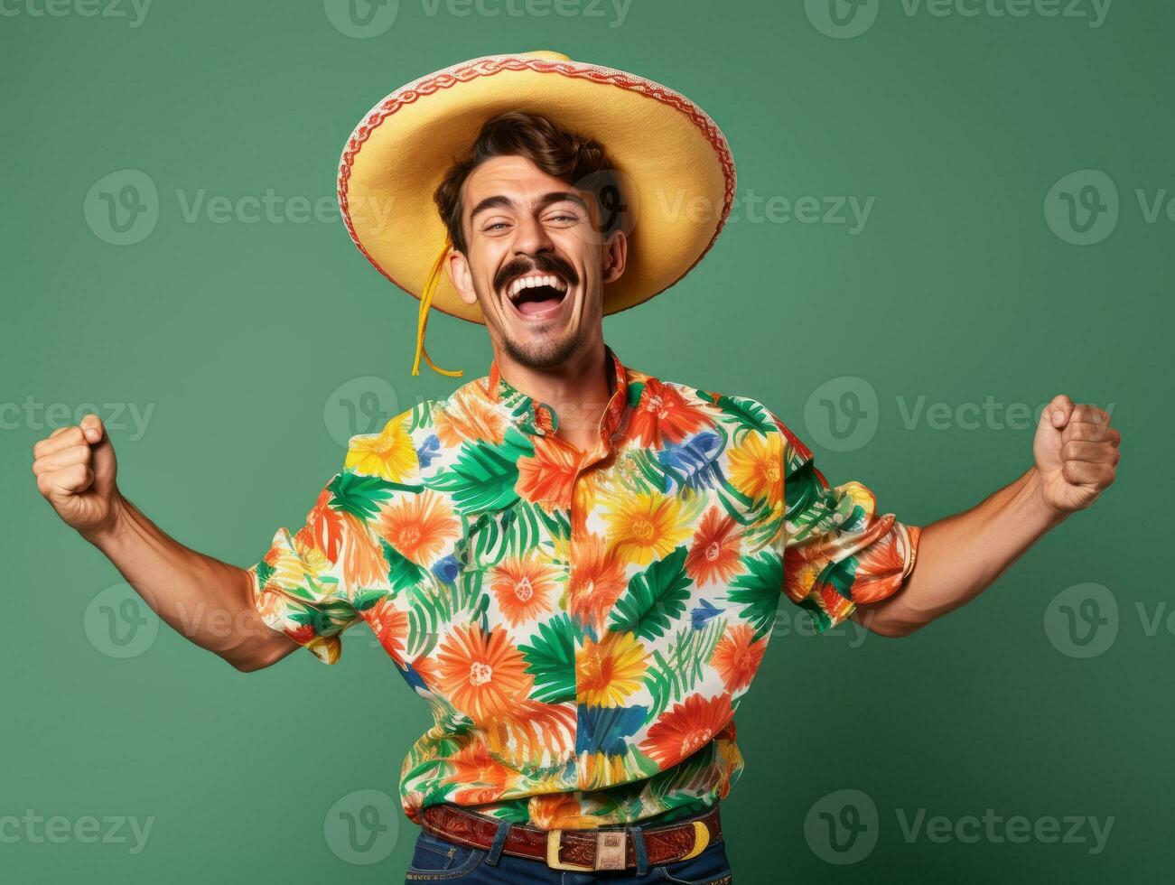 Mexican man in playful pose on solid background AI Generative photo