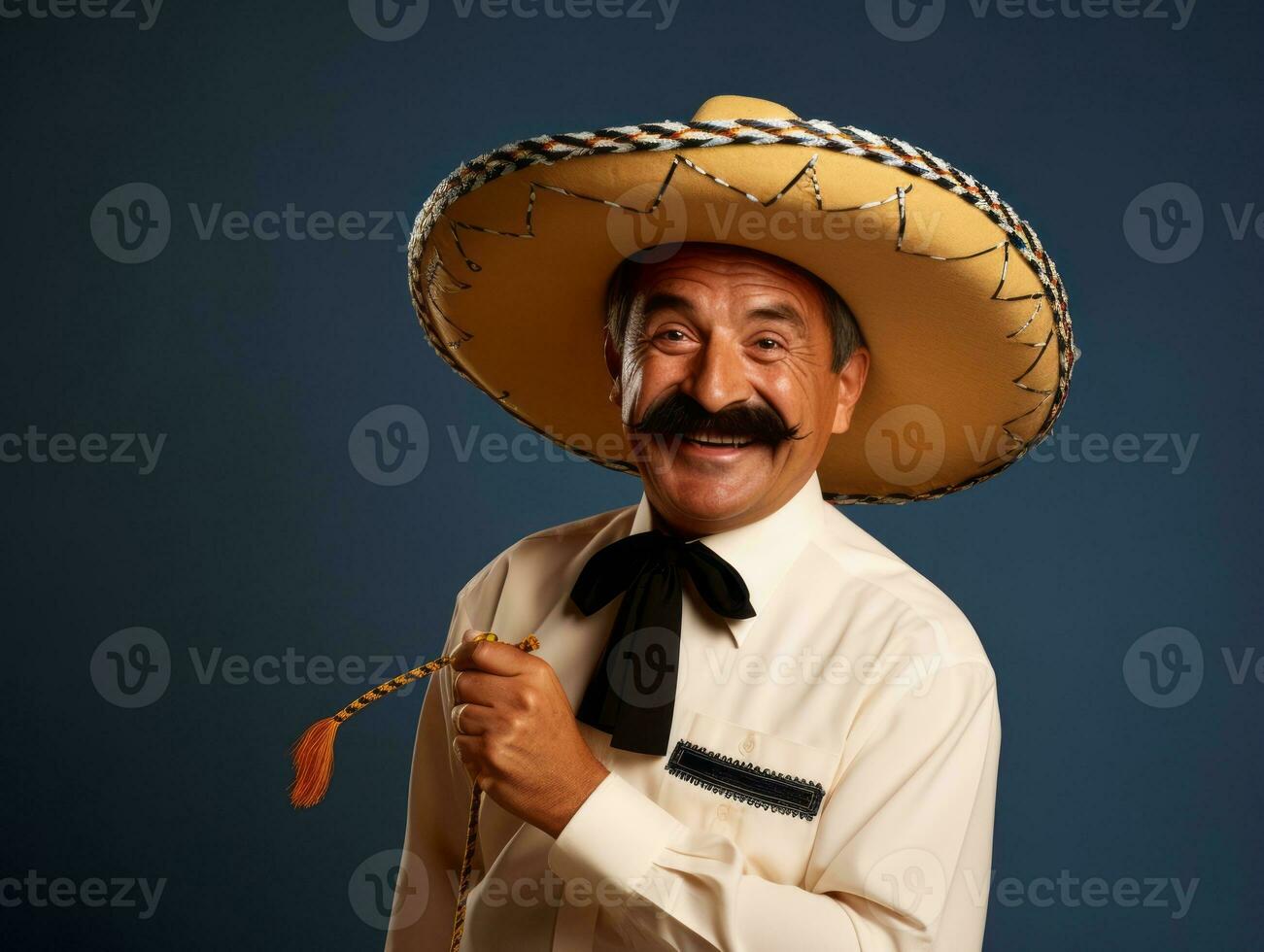 Mexican man in playful pose on solid background AI Generative photo