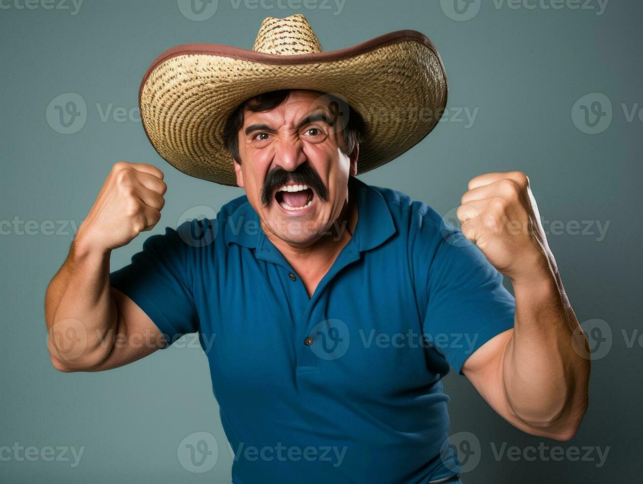 Mexican man in playful pose on solid background AI Generative photo