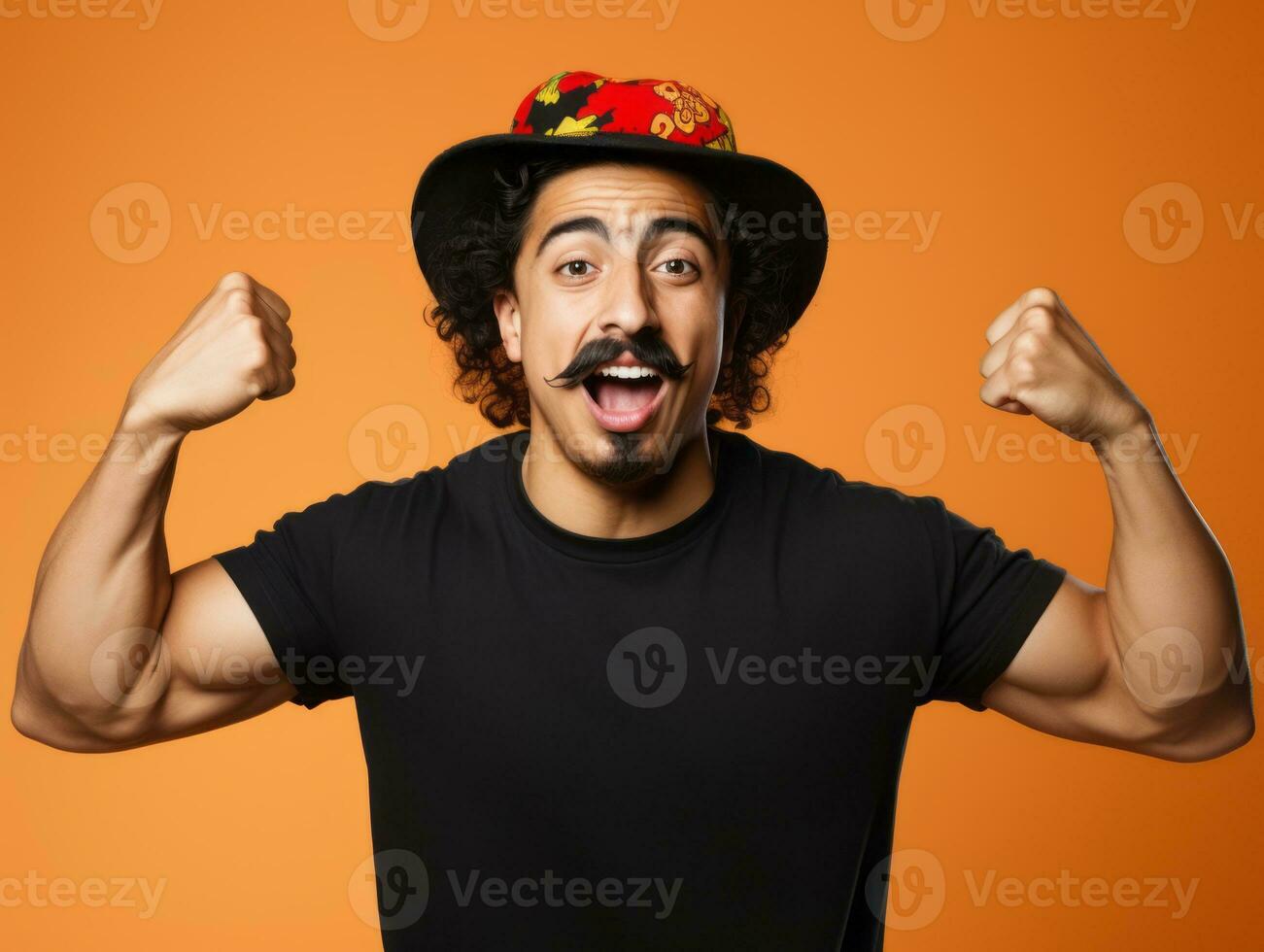 Mexican man in playful pose on solid background AI Generative photo