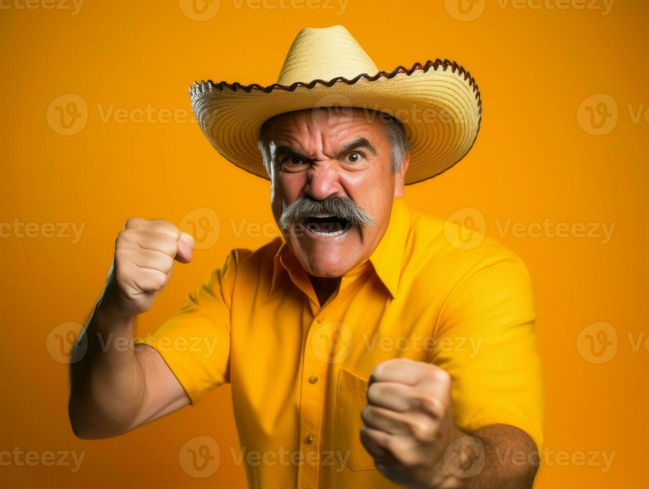 Mexican man in playful pose on solid background AI Generative photo