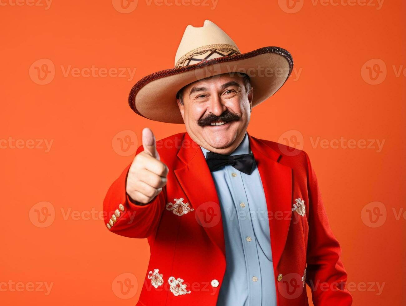 Mexican man in playful pose on solid background AI Generative photo
