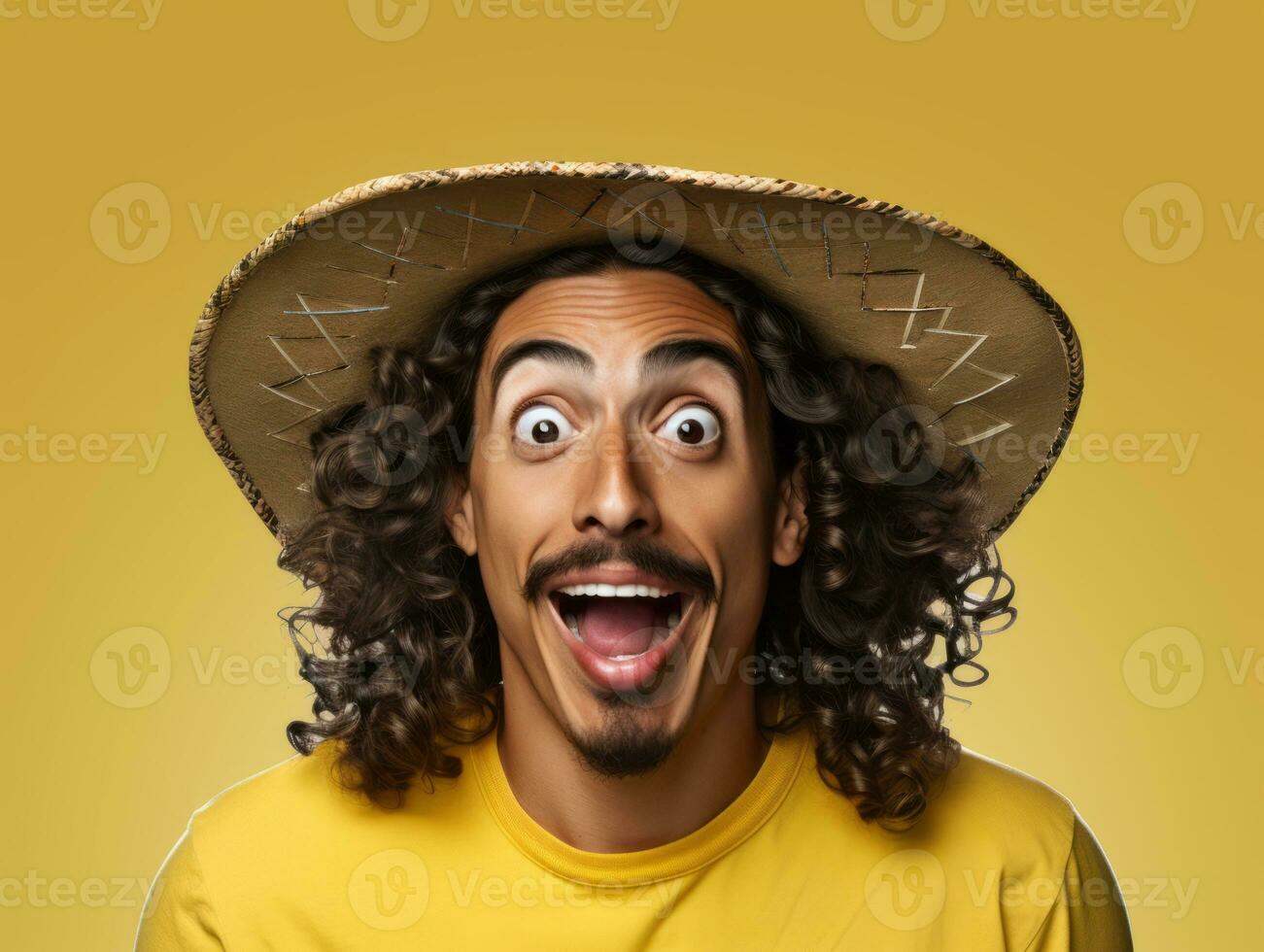 Mexican man in playful pose on solid background AI Generative photo