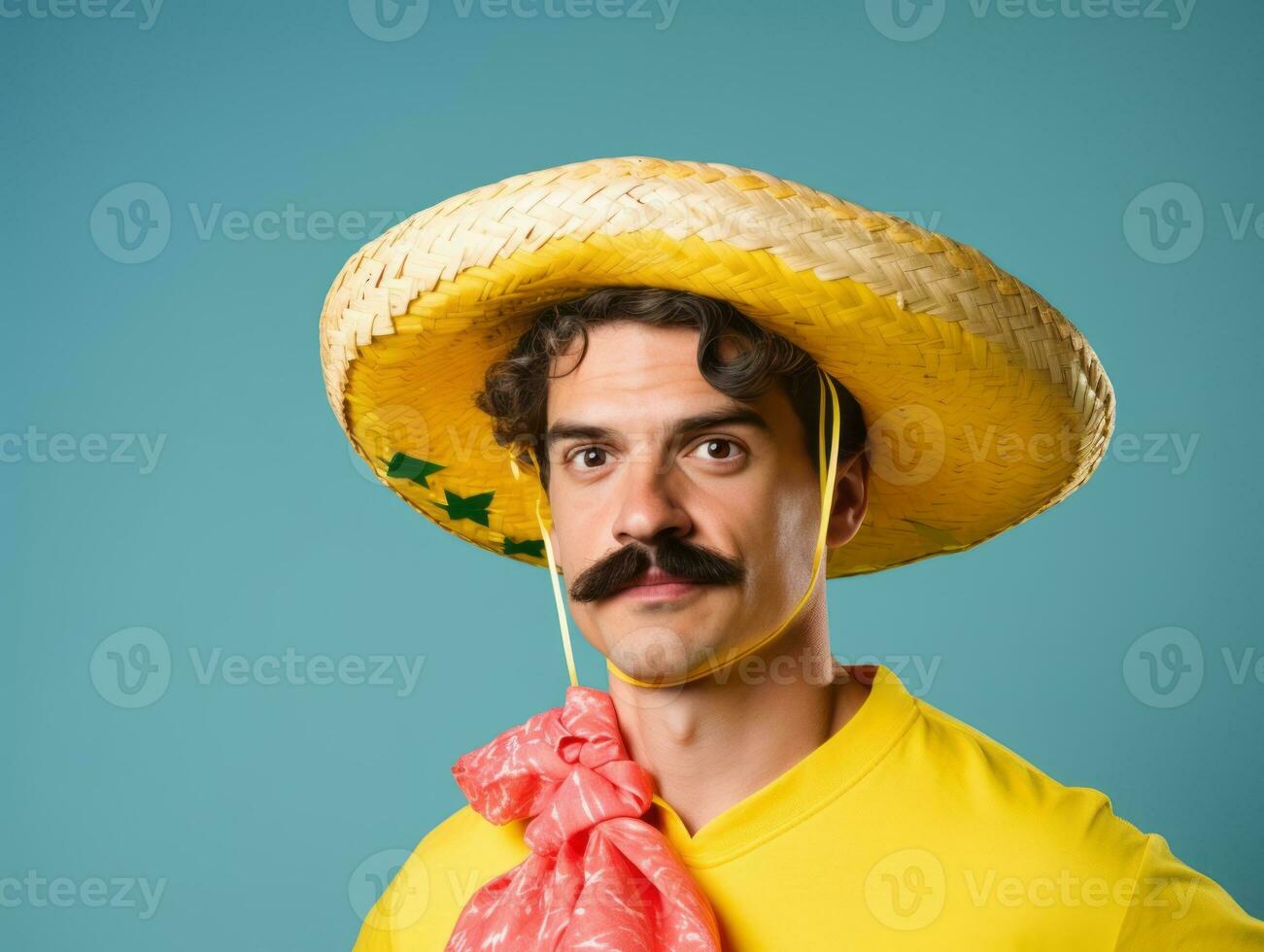 Mexican man in playful pose on solid background AI Generative photo