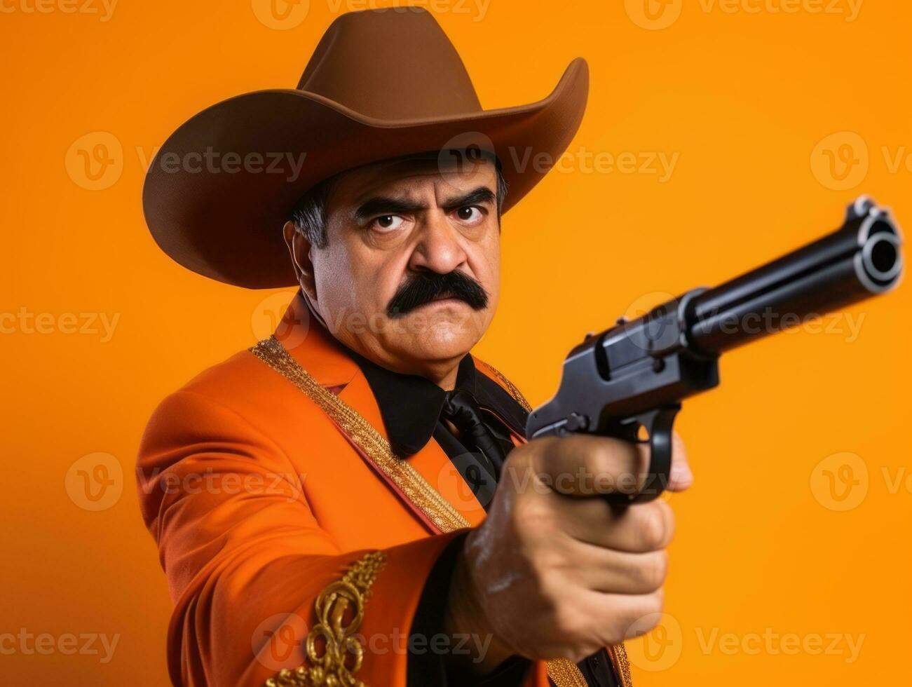 Mexican man in playful pose on solid background AI Generative photo
