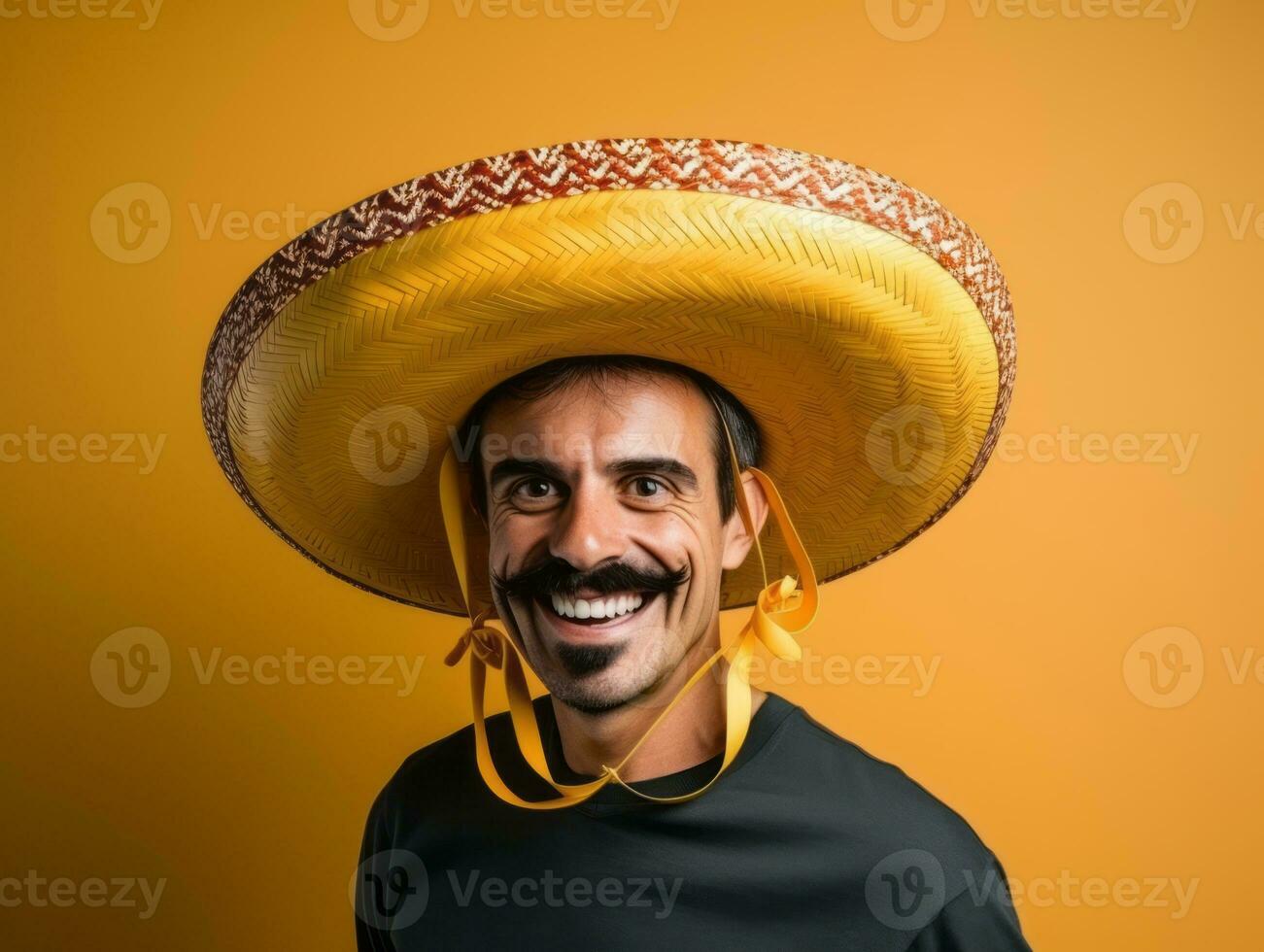 Mexican man in playful pose on solid background AI Generative photo