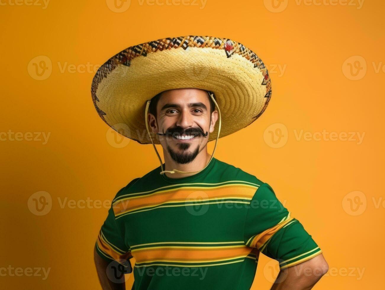 Mexican man in playful pose on solid background AI Generative photo