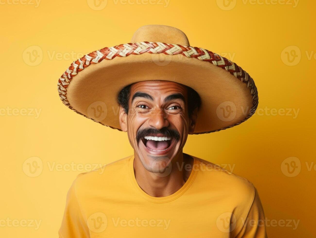 Mexican man in playful pose on solid background AI Generative photo