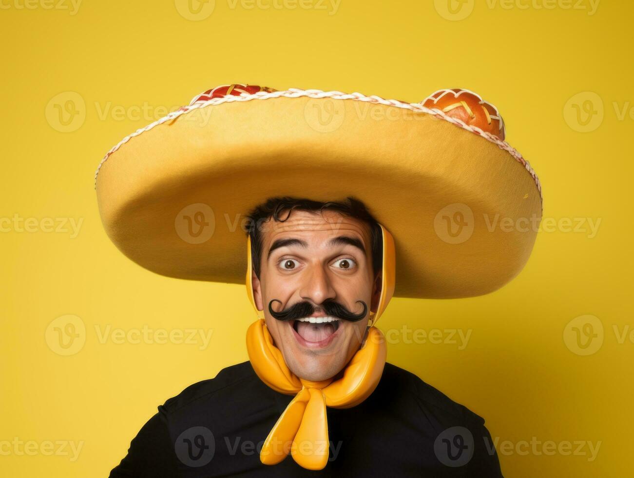 Mexican man in playful pose on solid background AI Generative photo