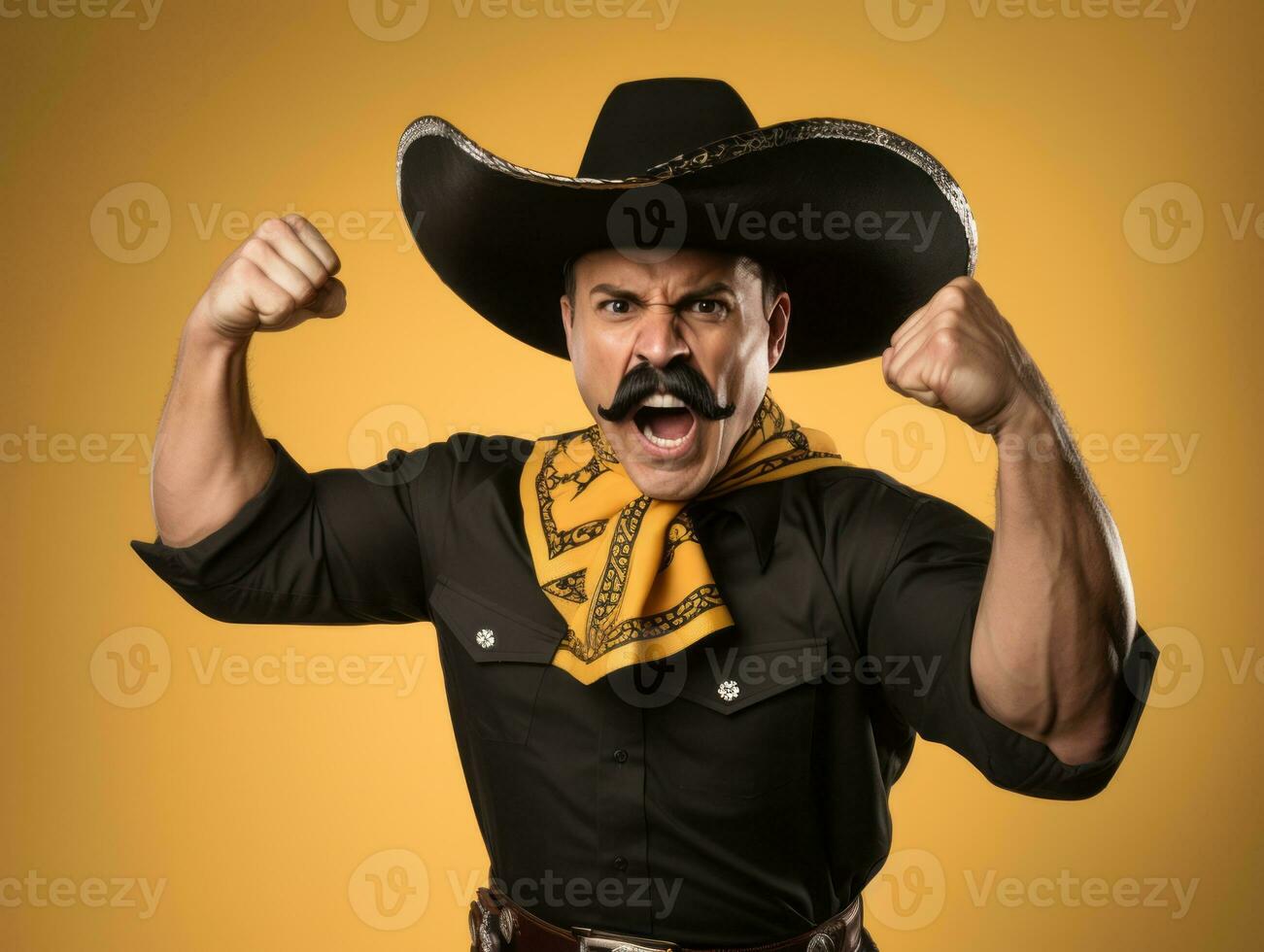 Mexican man in playful pose on solid background AI Generative photo