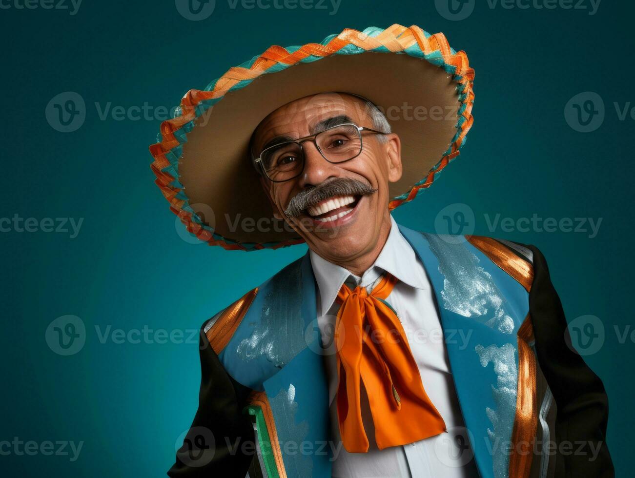 Mexican man in playful pose on solid background AI Generative photo