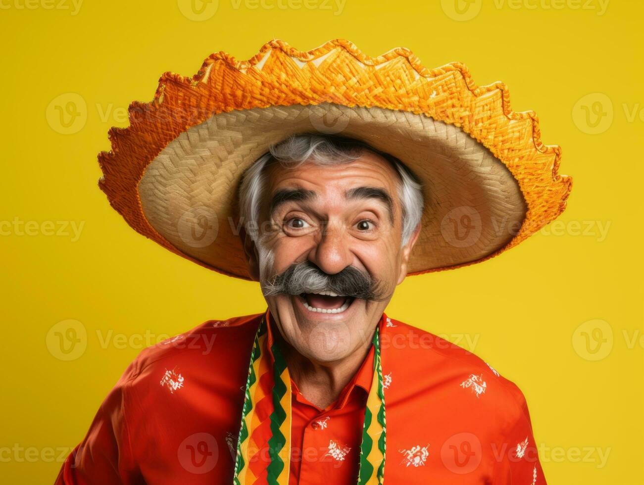 Mexican man in playful pose on solid background AI Generative photo