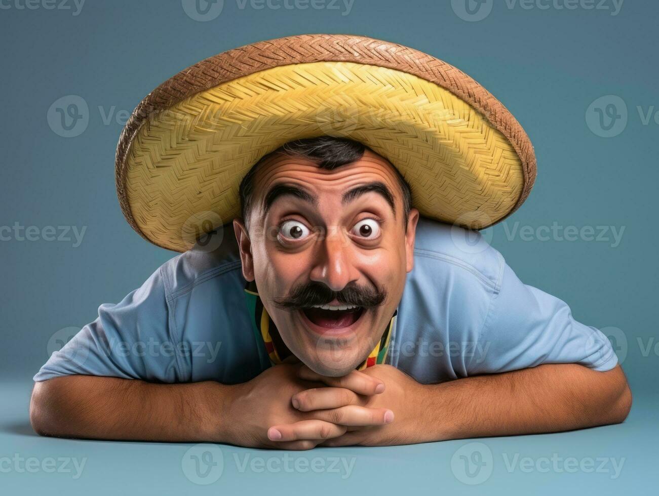 Mexican man in playful pose on solid background AI Generative photo