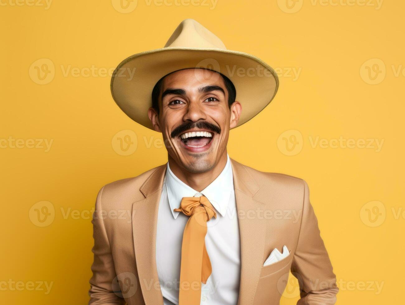 Mexican man in playful pose on solid background AI Generative photo