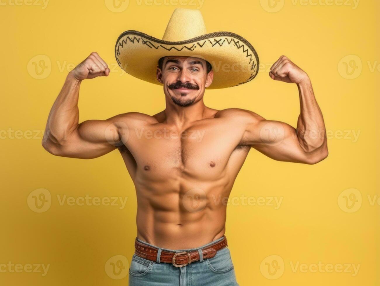 Mexican man in playful pose on solid background AI Generative photo