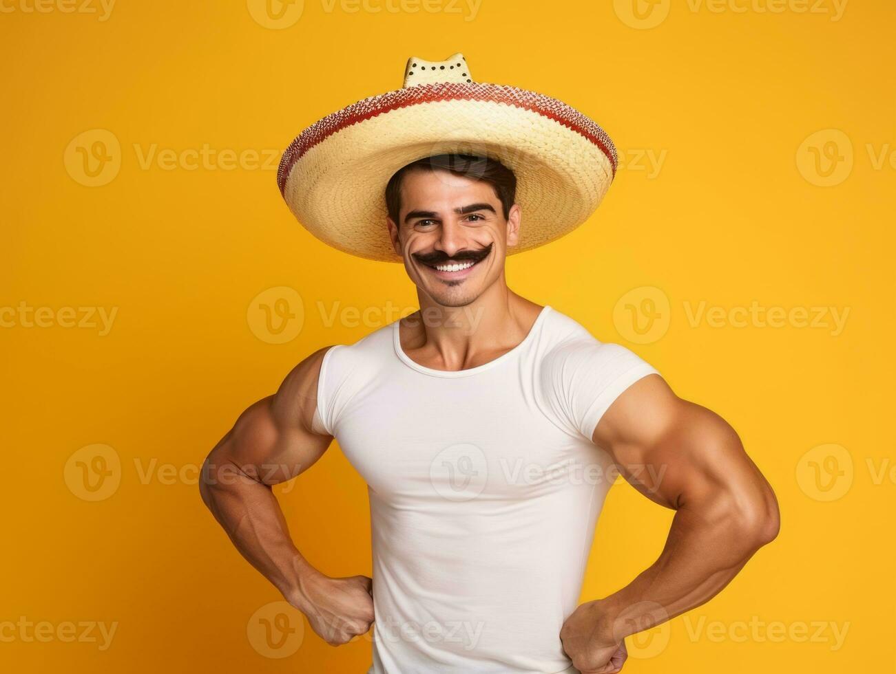 Mexican man in playful pose on solid background AI Generative photo