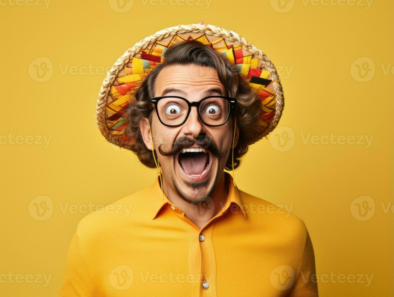 Mexican man in playful pose on solid background AI Generative photo