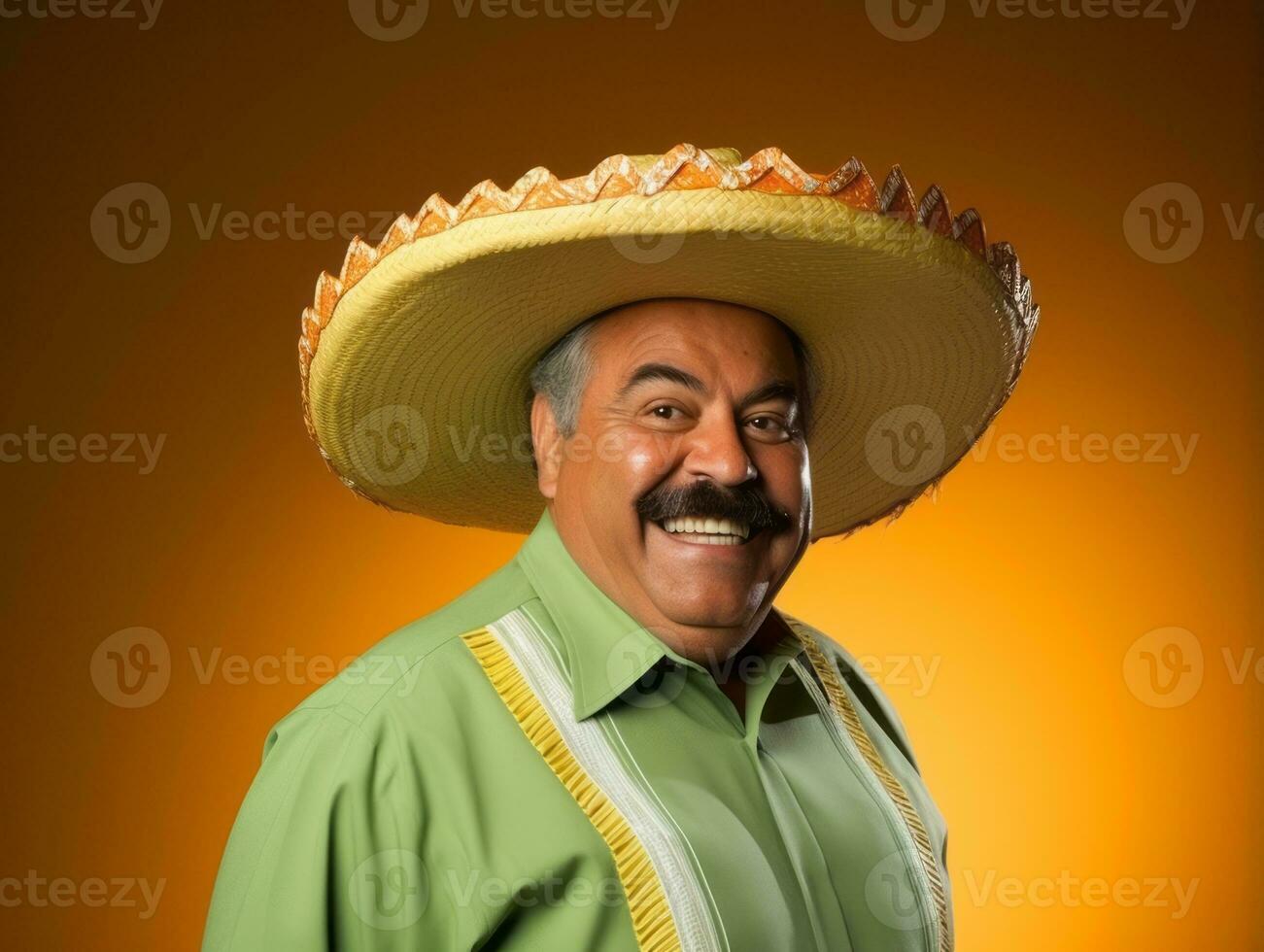 Mexican man in playful pose on solid background AI Generative photo