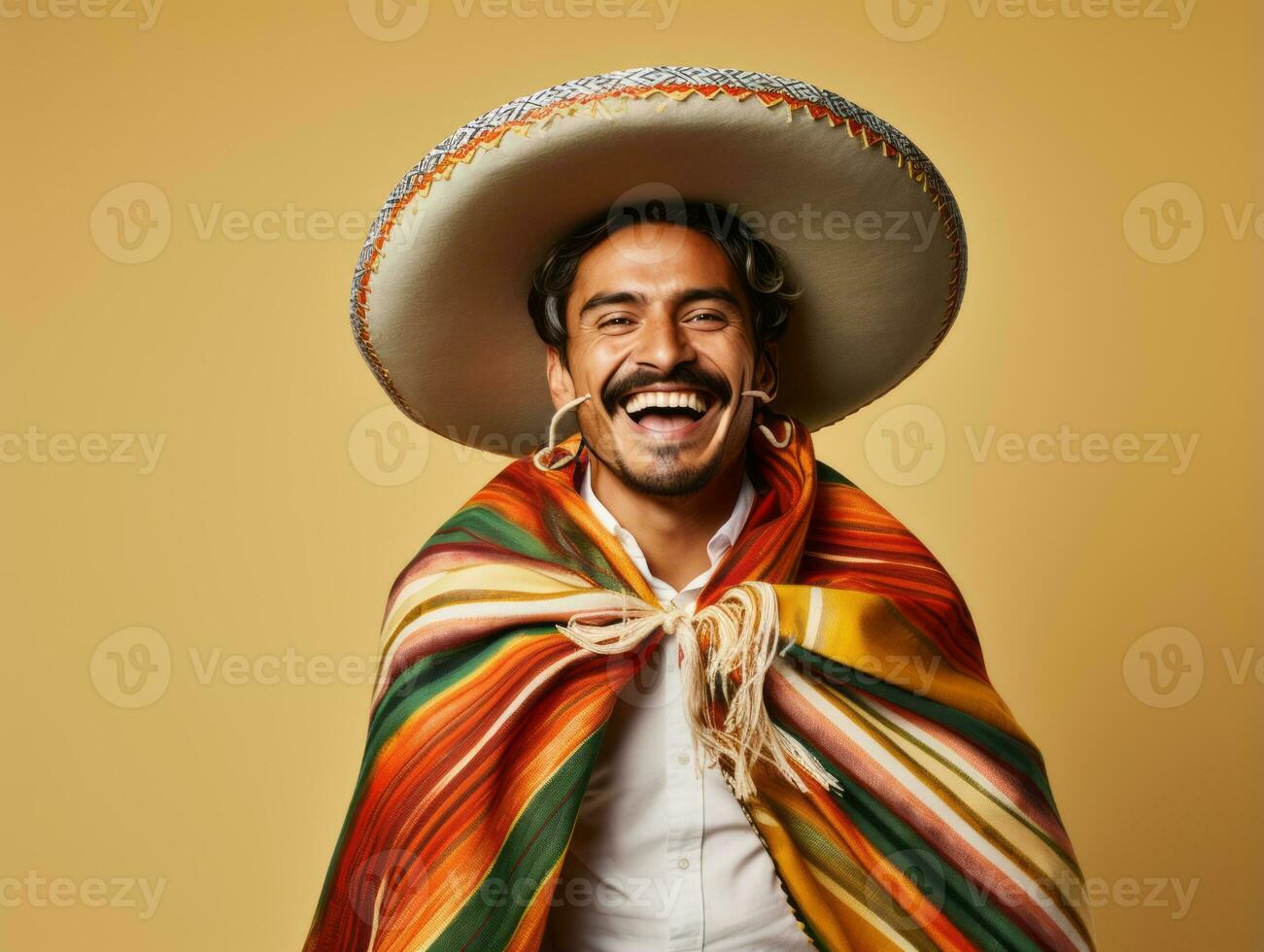 Mexican man in playful pose on solid background AI Generative photo