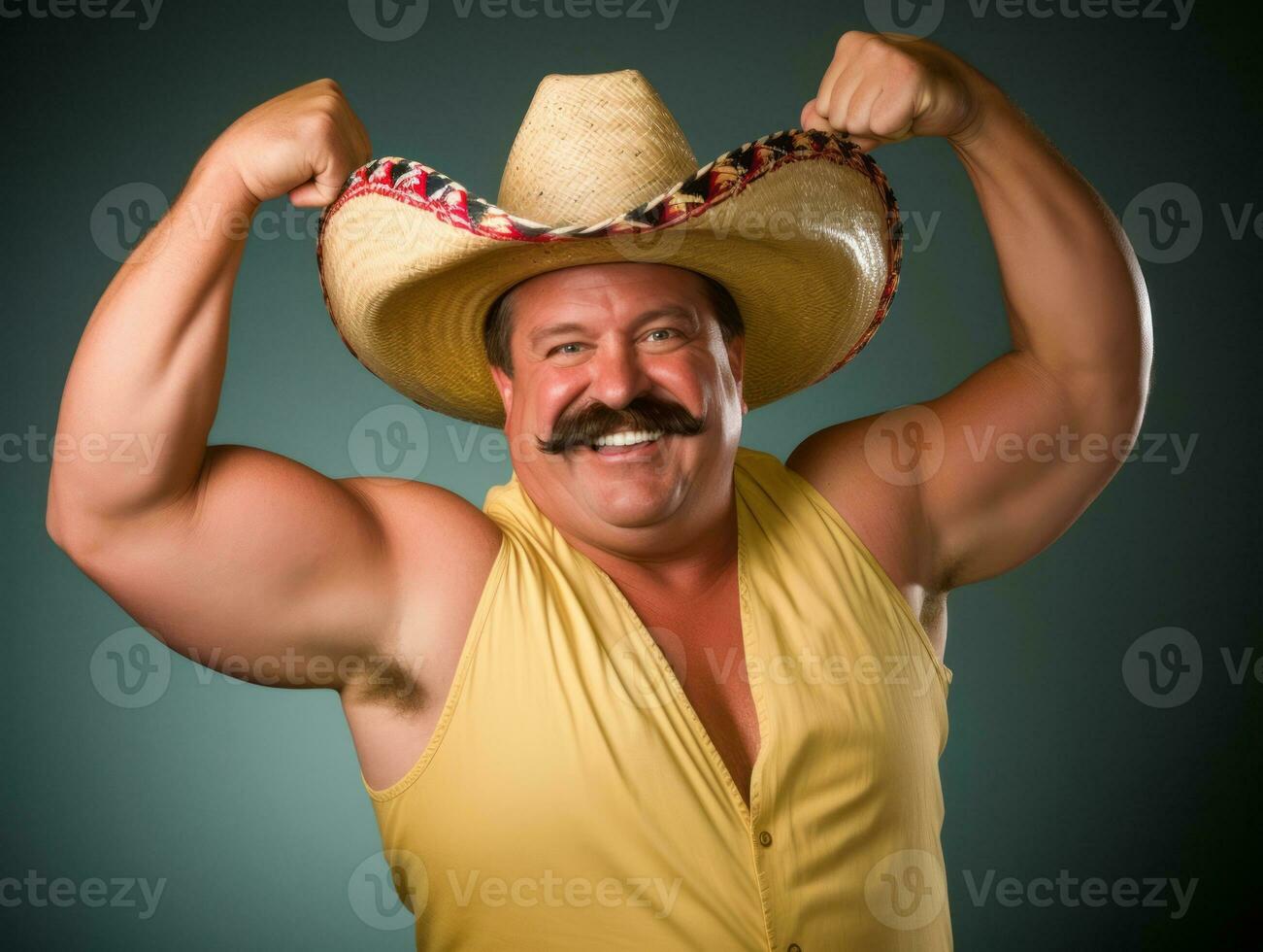 Mexican man in playful pose on solid background AI Generative photo