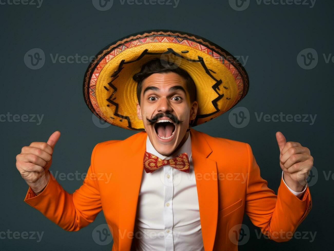 Mexican man in playful pose on solid background AI Generative photo