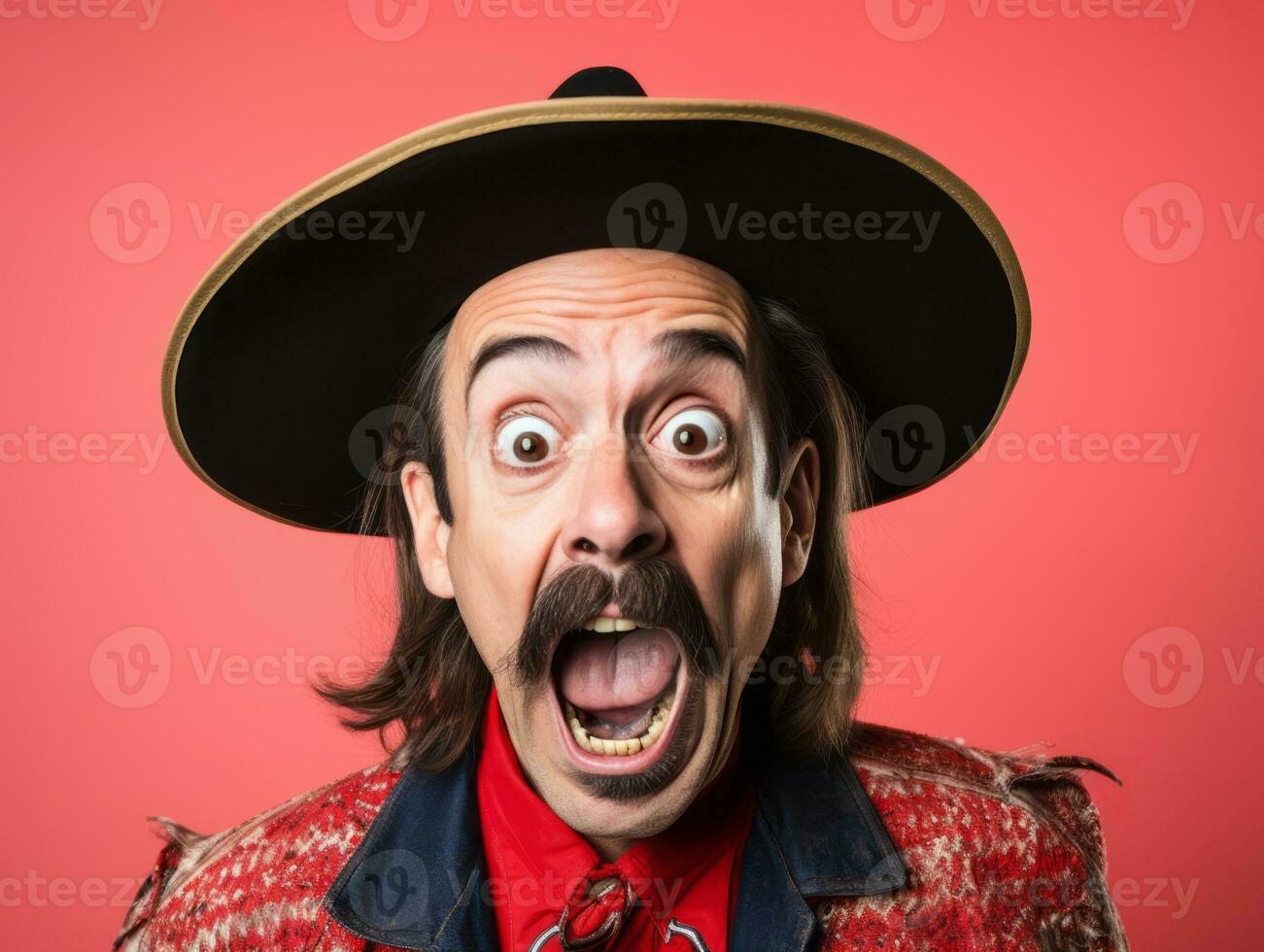 Mexican man in playful pose on solid background AI Generative photo