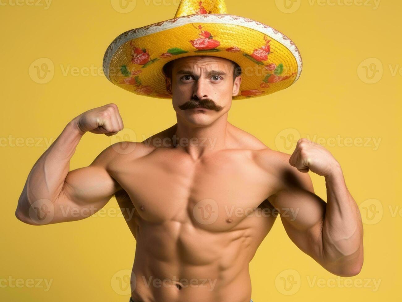 Mexican man in playful pose on solid background AI Generative photo