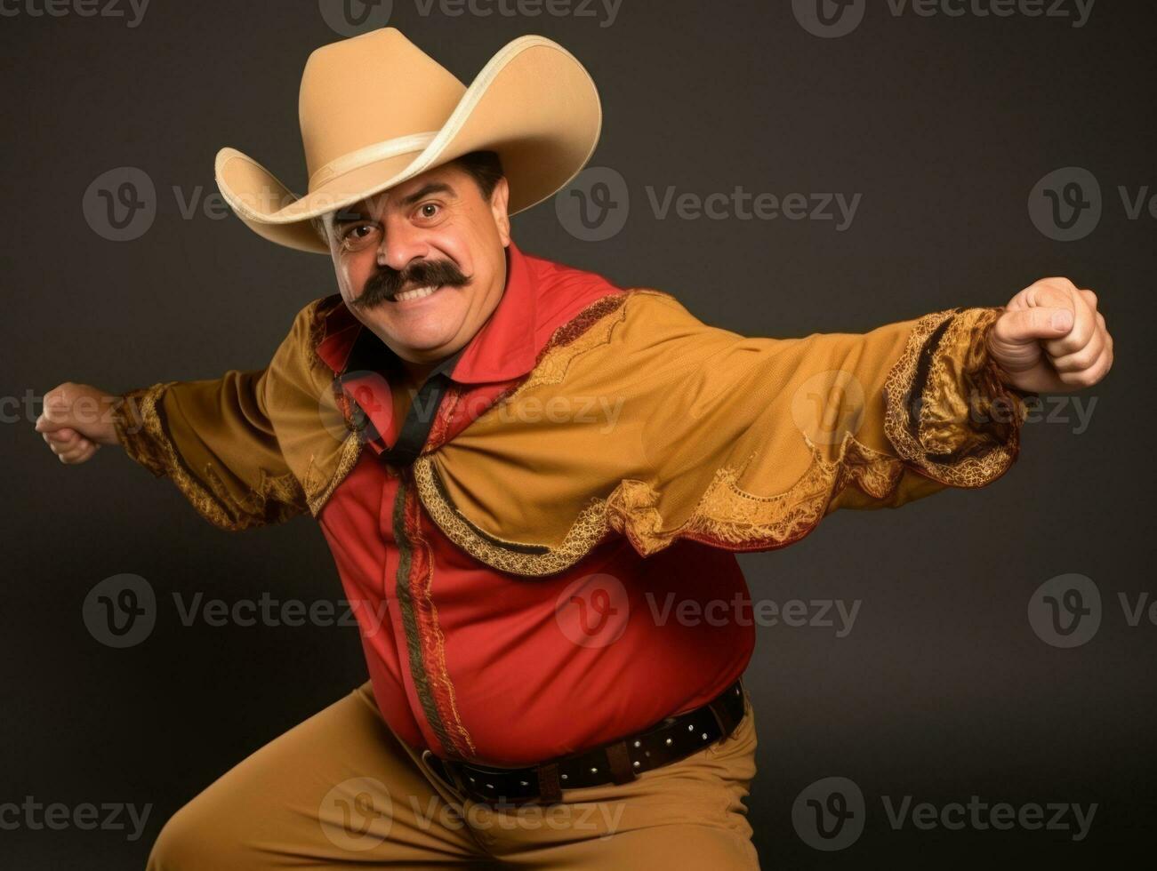 Mexican man in playful pose on solid background AI Generative photo