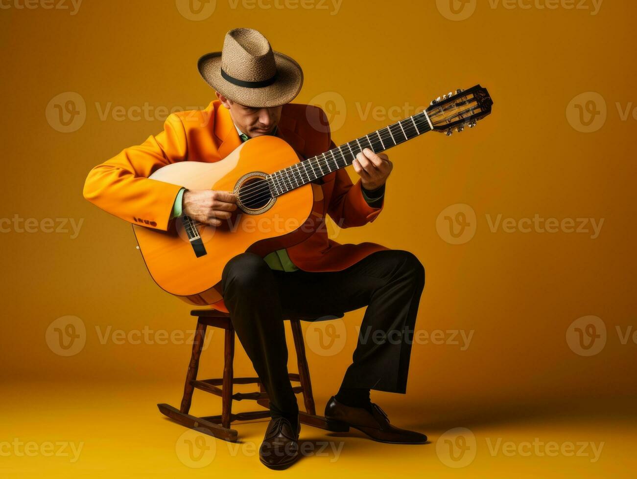 Mexican man in playful pose on solid background AI Generative photo