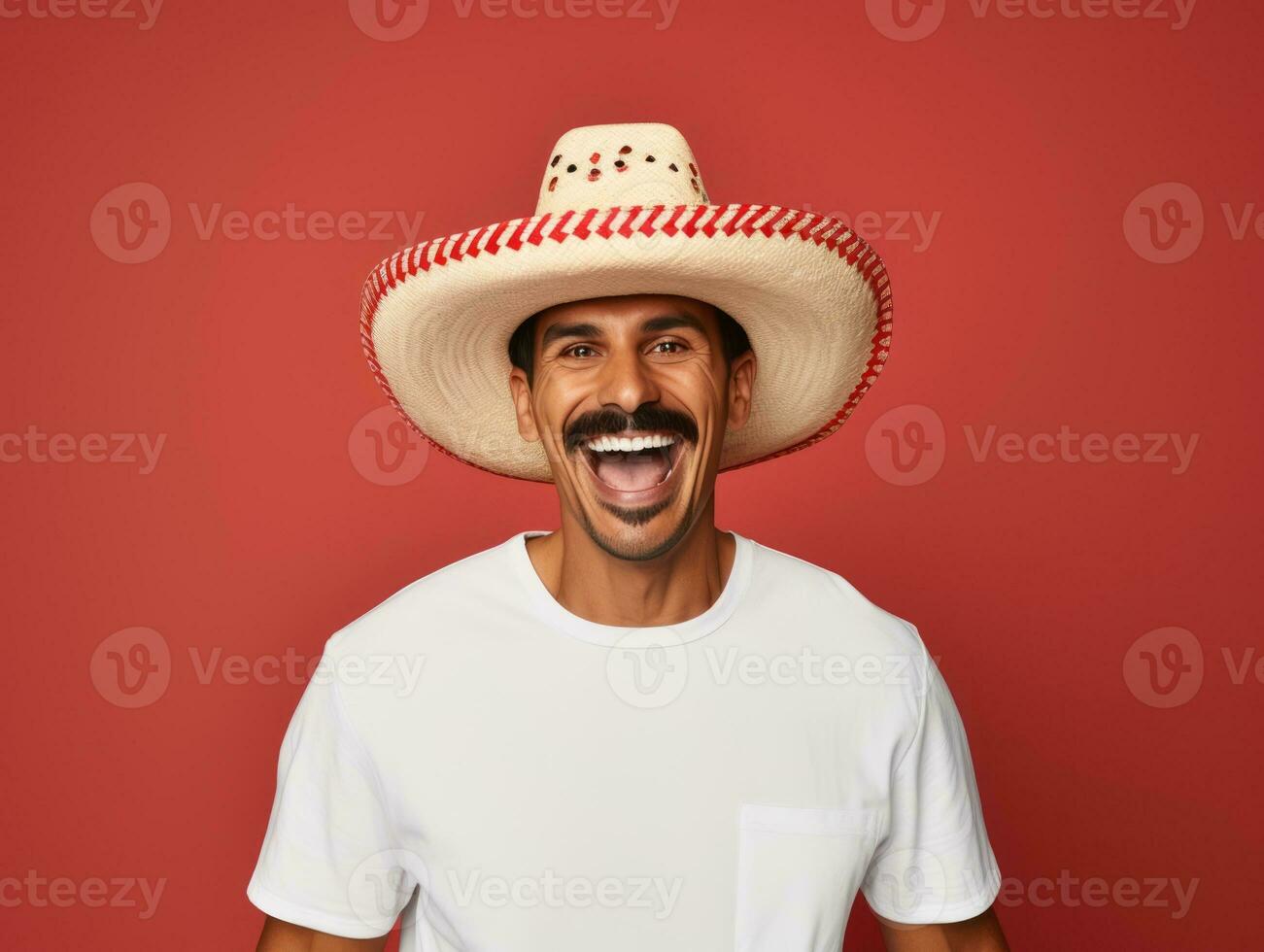 Mexican man in playful pose on solid background AI Generative photo