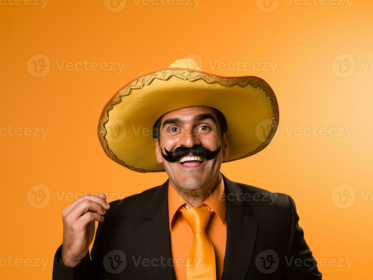 Mexican man in playful pose on solid background AI Generative photo