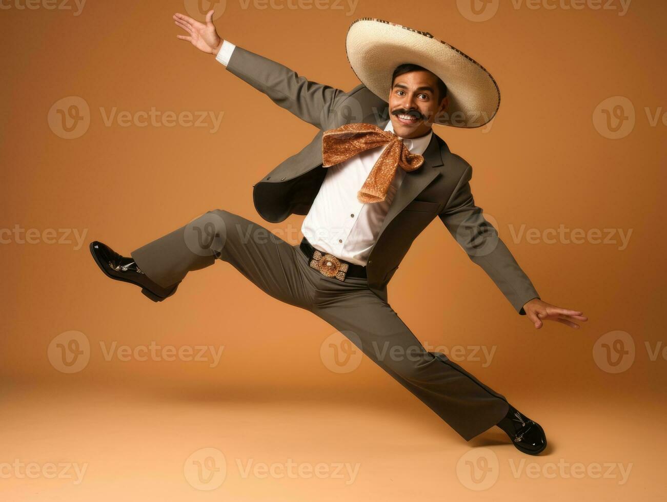 Mexican man in playful pose on solid background AI Generative photo