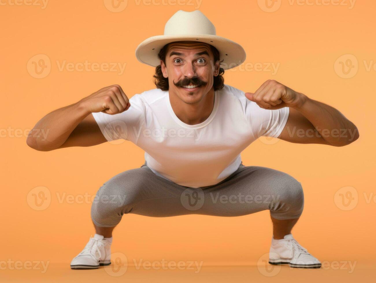 Mexican man in playful pose on solid background AI Generative photo