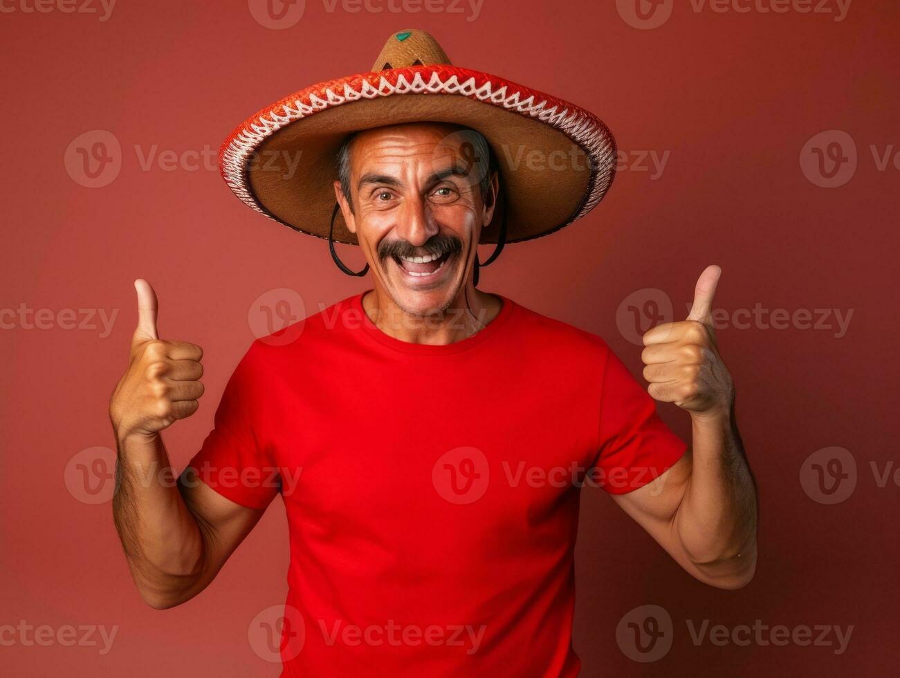 Mexican man in playful pose on solid background AI Generative photo