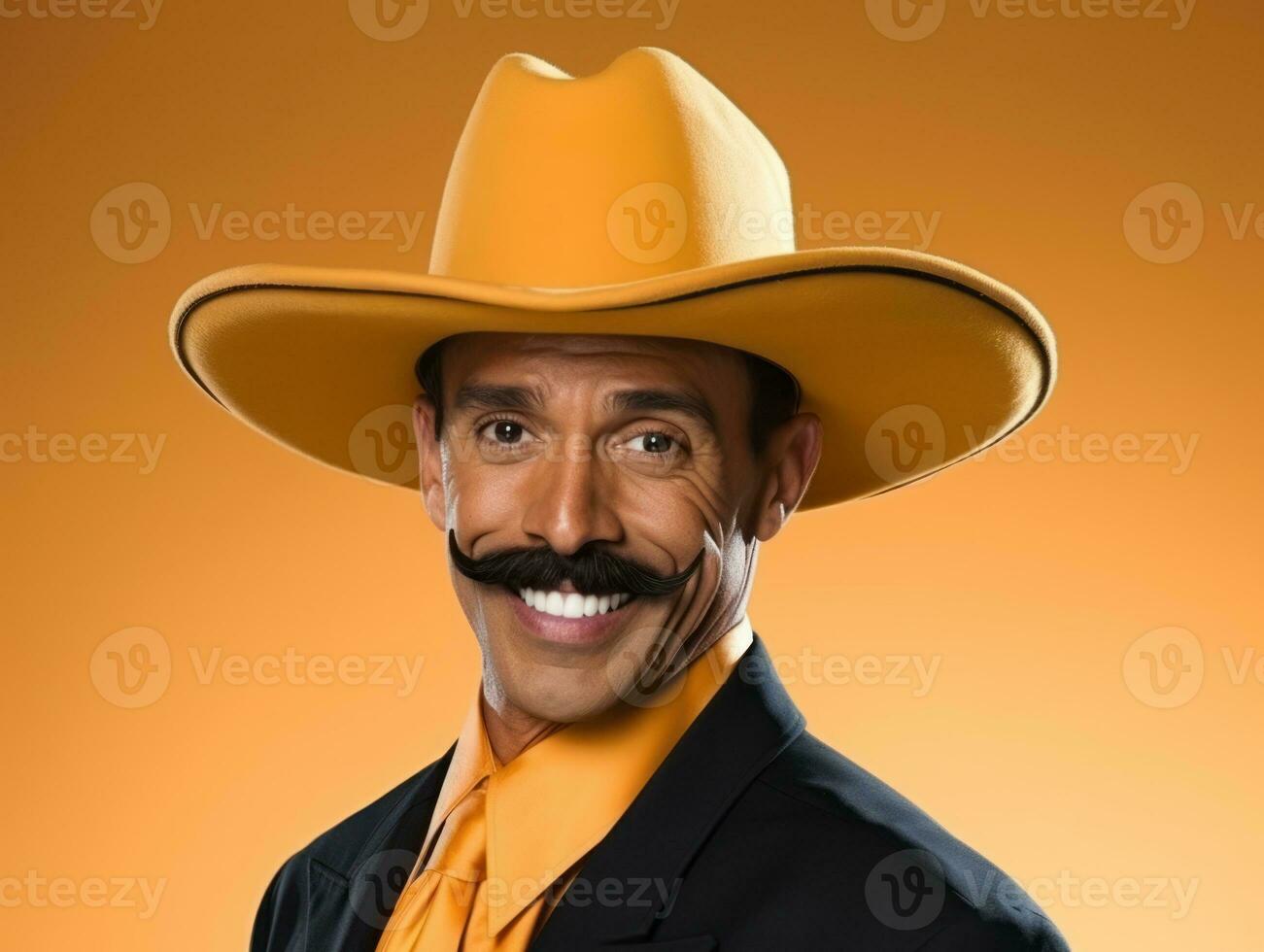 Mexican man in playful pose on solid background AI Generative photo