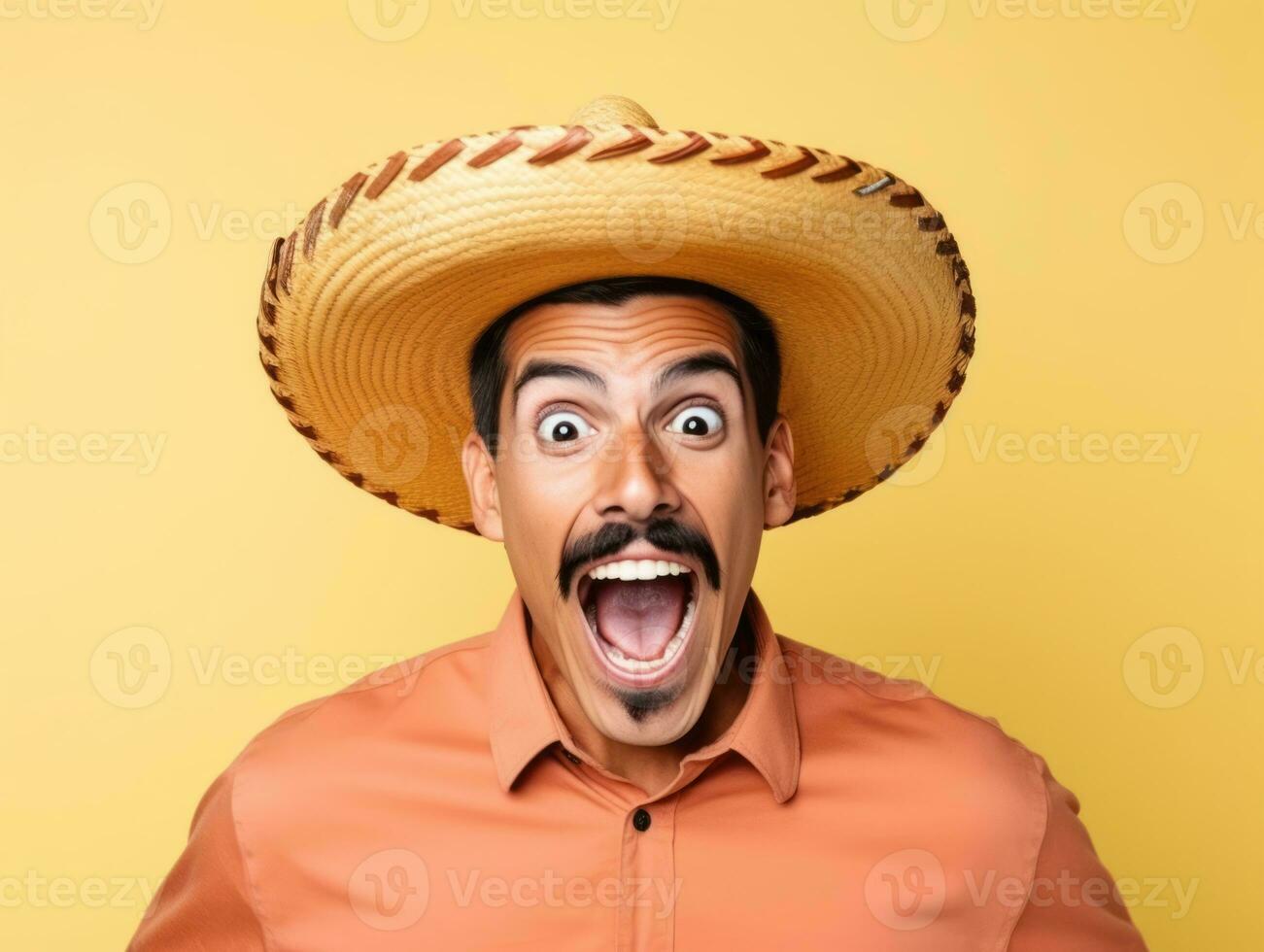 Mexican man in playful pose on solid background AI Generative photo