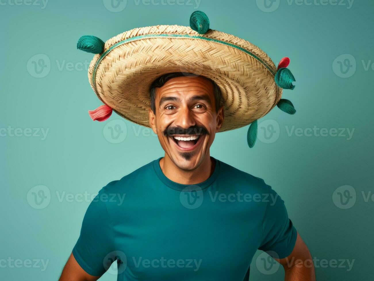 Mexican man in playful pose on solid background AI Generative photo