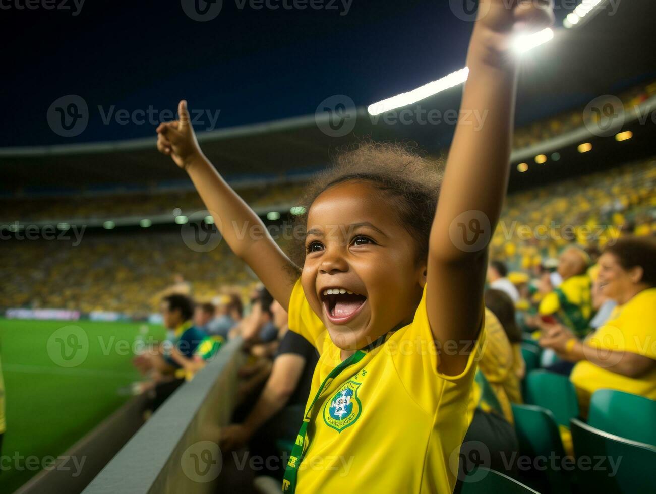 Brazilian kid celebrates his soccer teams victory AI Generative photo