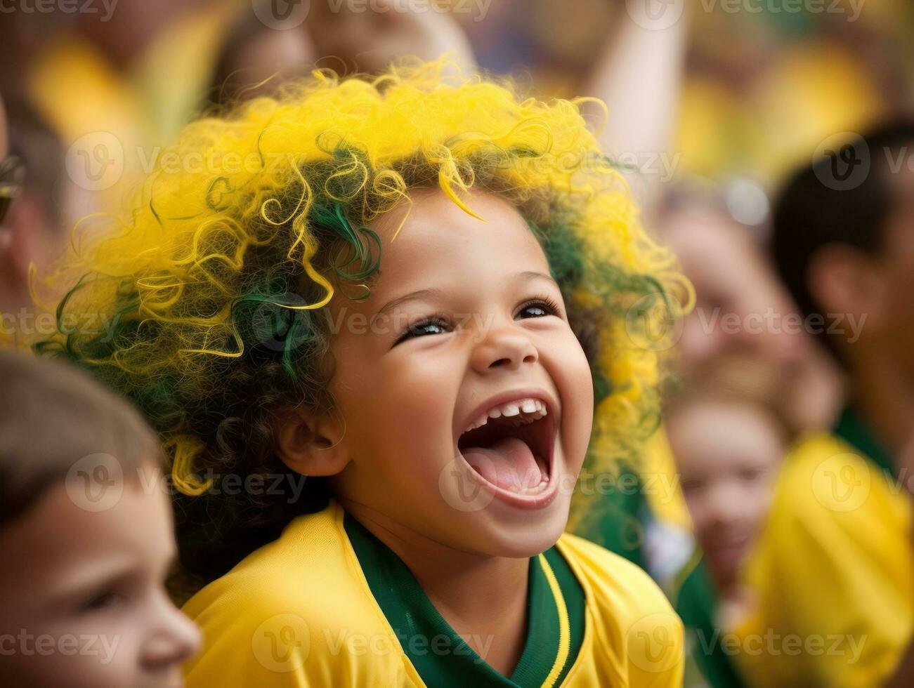 Brazilian kid celebrates his soccer teams victory AI Generative photo