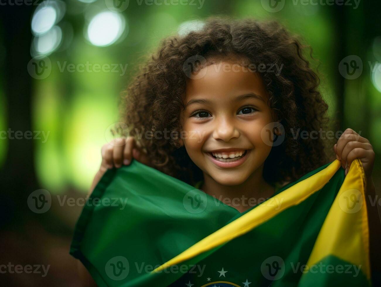 brasileño niño celebra su fútbol equipos victoria ai generativo foto