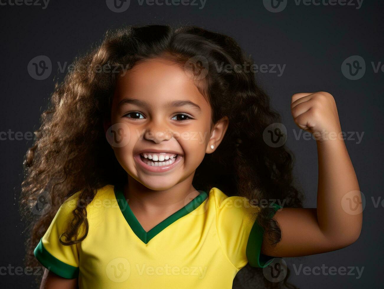 Brazilian kid celebrates his soccer teams victory AI Generative photo