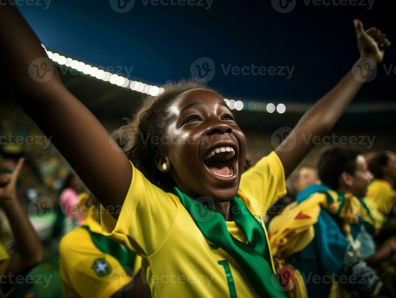 Brazilian kid celebrates his soccer teams victory AI Generative photo